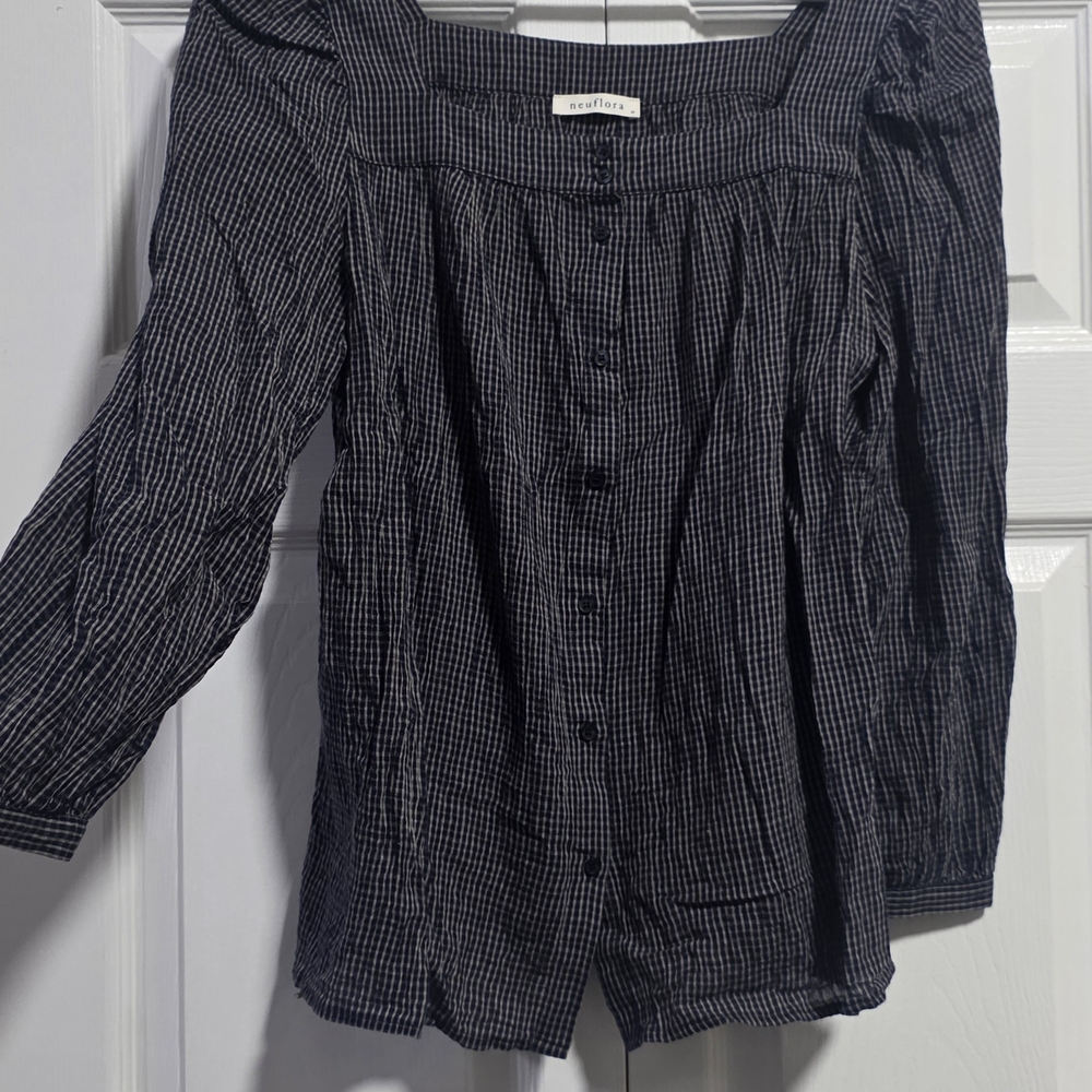 Navy and White Gingham Blouse NEUFLORA